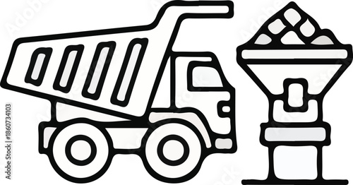Vector graphic Dump truck and industrial material silo icon