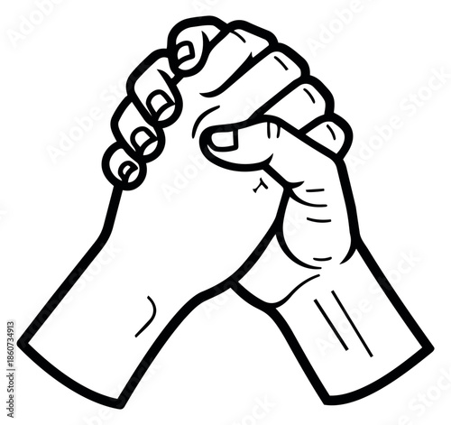 Hand drawn line art illustration of clasped hands depicting unity for support and partnership