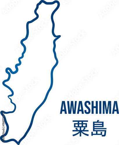Awashima island in Niigata prefecture. Simplified shape outline map