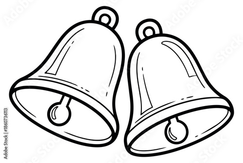 Line art Christmas bell set featuring two traditional decorations for holiday celebration