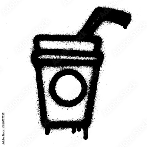 Black Spray Paint Drink Cup Graffiti Icon with Straw and Dripping Paint