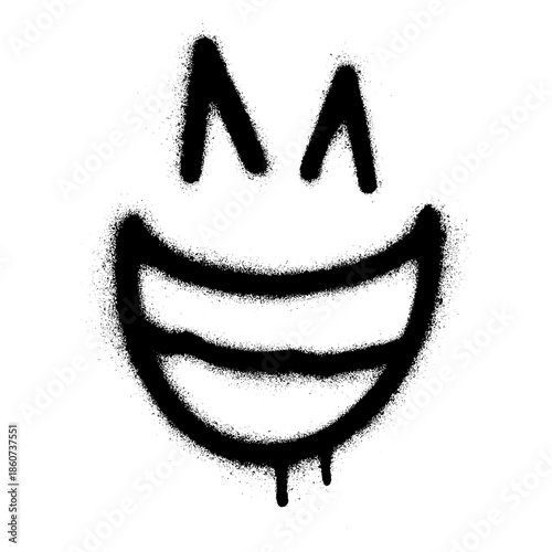 Graffiti Smiley Face Spray Paint Drip Art on White Background.