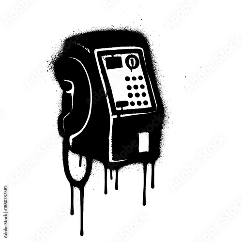 Vintage Payphone Graffiti in Black Spray Paint with Dripping Street Art Effect