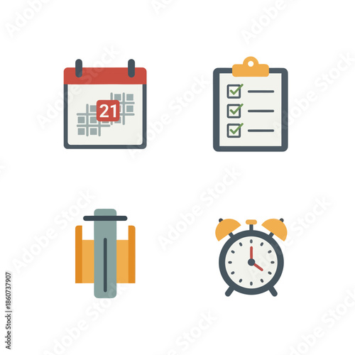Set of four icons representing planning and time management.