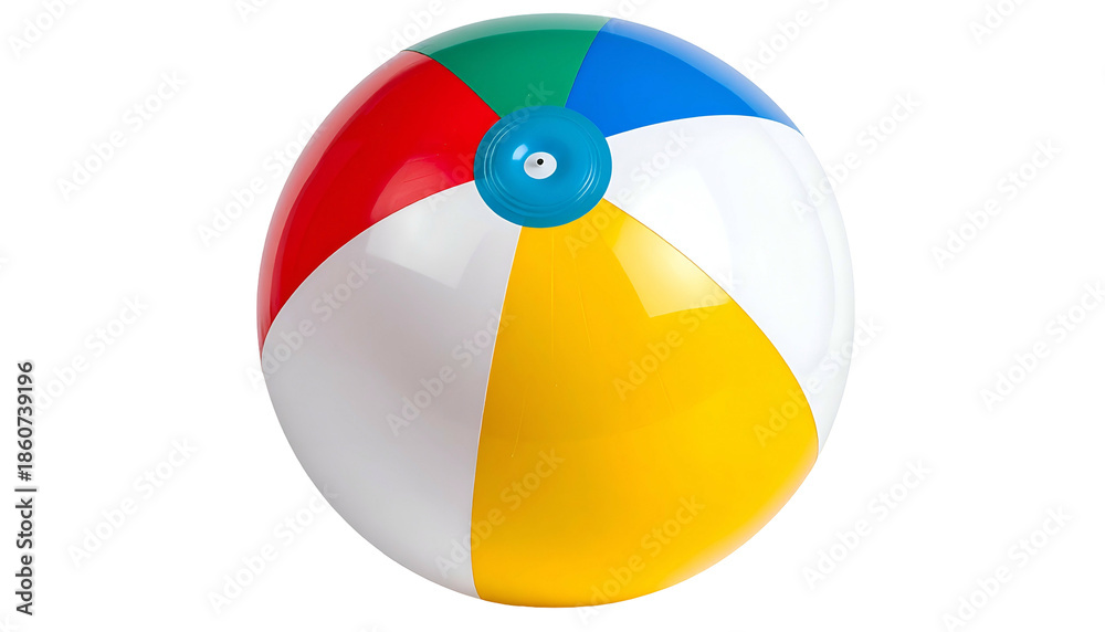 Obraz premium A colorful, inflatable, striped beach toy with vibrant segments and a center valve