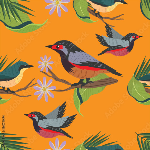  Spring Bird pattern illustration vector 