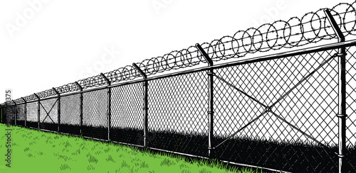 Chain link fence with barbed wire on security fence prison fence