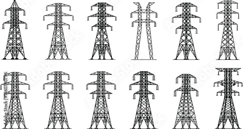 Black and white power line towers electricity transmission towers electricity towers
