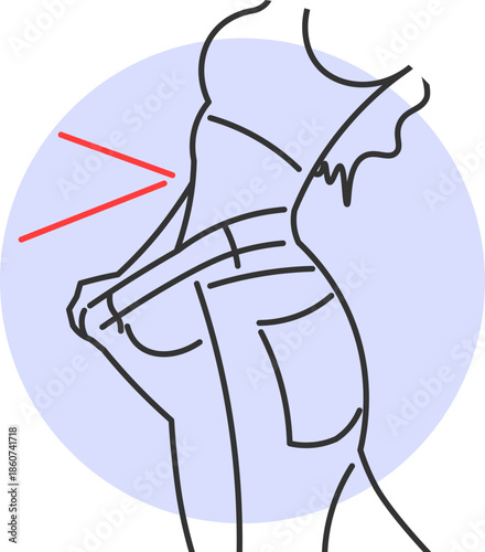 Illustration of a woman showing off her slimming appearance while wearing wide-waisted pants