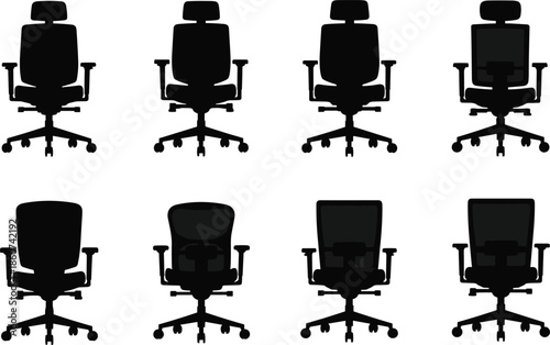 Black office chairs on white background chair silhouettes office furniture wheels