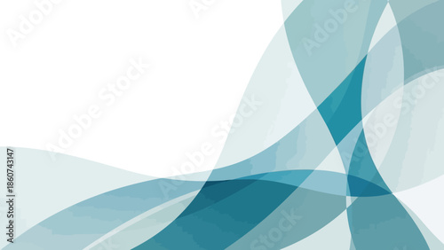 Abstract background with overlapping blue and teal translucent shapes and curves on a white surface.