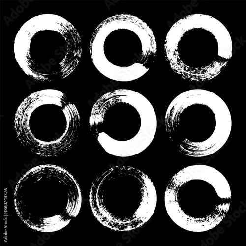 Grunge circles, brush strokes, lines, ink smudges, hand-drawn scribble shapes. Handmade sketchy marks, acrylic stains, charcoal streaks. Paint textures, dry brush effect. Vector illustration