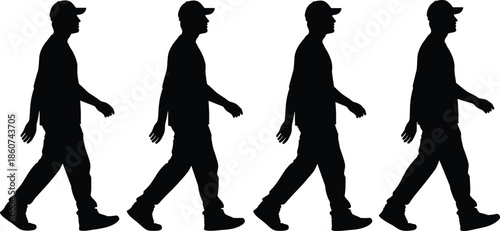 Silhouette of a man walking in four stages black