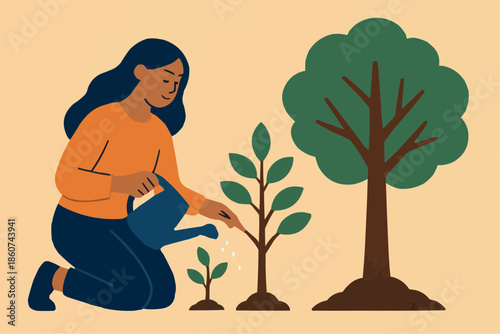 Woman Growing Plants Symbolizing Growth Women's Day
