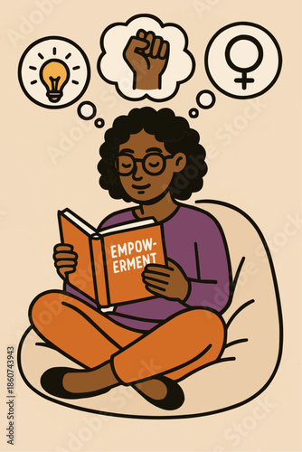 Empowered Woman Reading Book Women's Day Vector