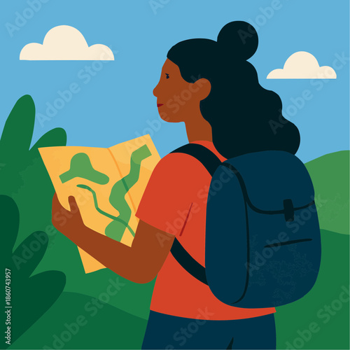 Adventurous Woman Traveling Empowerment Illustration