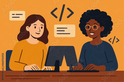 Women Coding in Tech Empowerment Illustration