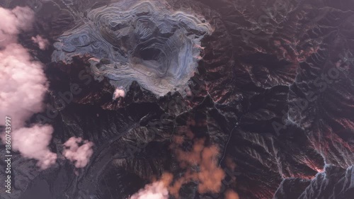 Top aerial shot at sunset of Bingham Canyon Mine. Copper Mine. Herriman. Utah. United States