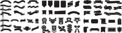 Set of banners ribbons medals scrolls awards frames and labels elements for vintage badges design isolated on transparent background