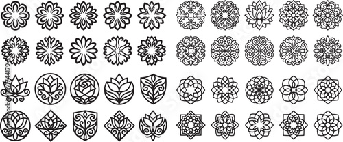 Selection of Elegant Flower Mandala Designs Vector Elements Ornate Geometric Flower Icons Intricate Floral Patterns Suitable for Logo