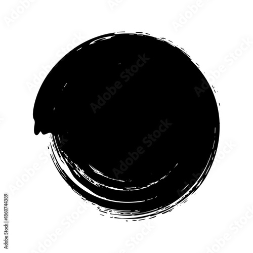 Grunge circle, brush strokes, lines, ink smudges, hand-drawn scribble shape. Handmade sketchy mark, acrylic stains, charcoal streaks. Paint texture, dry brush effect. Vector illustration