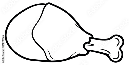 Line art illustration of a chicken drumstick depicting a cooked poultry item for food and restaurant designs