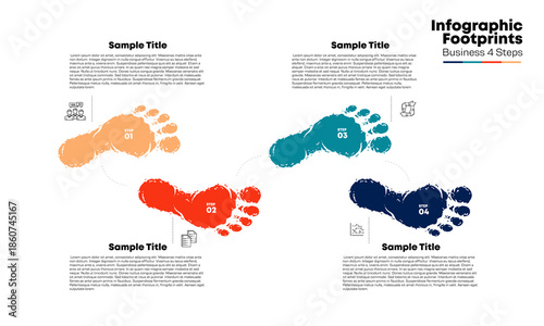 Vector footprint infographic 4 steps for business presentation template. Infographic 4 parts. Vector editable eps
