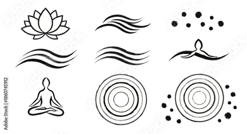Collection of Zen and Yoga Symbols and Icons for Wellness and Meditation.