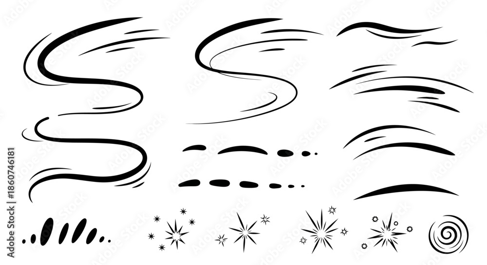 Obraz premium Dynamic Motion Lines and Speed Effects - Hand-Drawn Vector Elements.