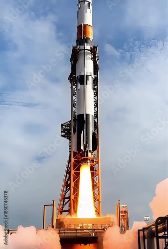 Rocket Launch with Flames and Smoke