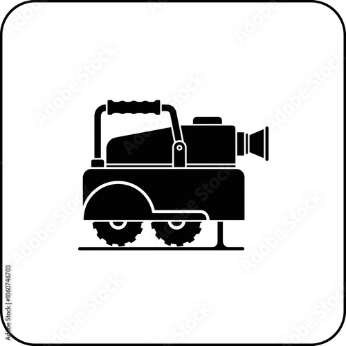 Black Camera Truck Silhouette Icon Graphic.