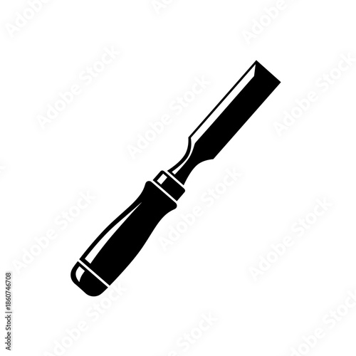 Black Chisel Tool with Wooden Handle.