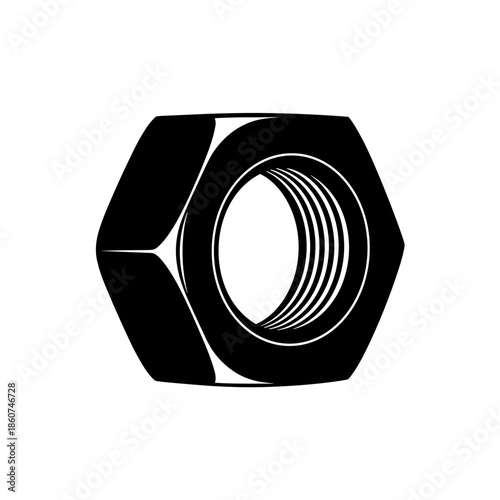 Black Hexagonal Nut with Threaded Hole.