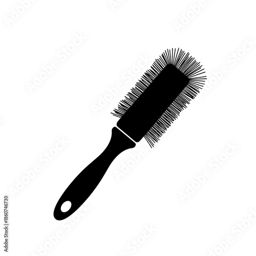 Black Hair Brush with Handle and Bristles.