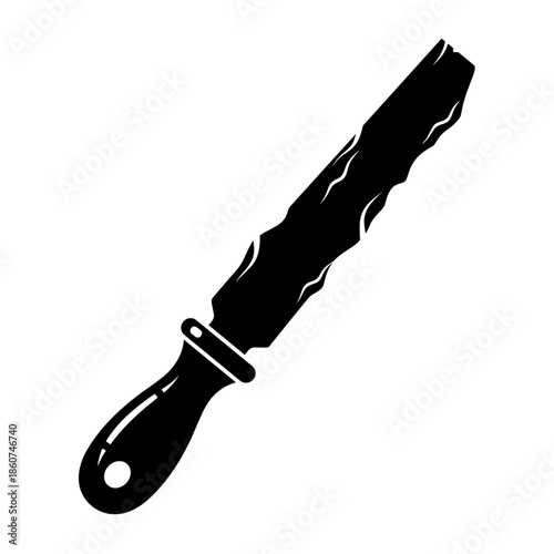 Black kitchen knife with handle and blade.