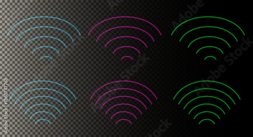 arc shapes in vibrant neon colors epresenting signal transmission, radio waves, sonar pings, or Wi-Fi connectivity isolated on a transparent background, or abstract digital concepts.
