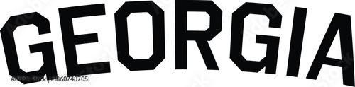Georgia State Name in Bold Black Arched Athletic Block Font. Typographic Vector Design for Sports Apparel, University Pride, Varsity Teams, and Regional Souvenir Clothing Print Concepts.
