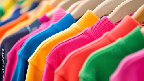 Color Spectrum in Retail: An array of vibrant sweaters on wooden hangers, a showcase of fashion and style, each shade echoing a story of color and design. 