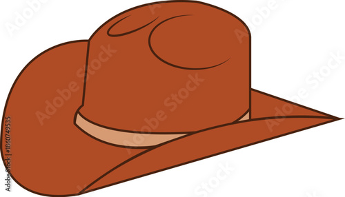 Classic Brown Cowboy Hat Illustration with Western Style Design. Vector Graphic of Traditional Stetson Style Headwear for Rancher, Rodeo, Country Music, and American Frontier Concepts.