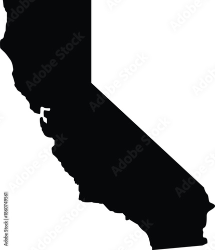 Solid Black Silhouette Map of California State. Accurate Vector Illustration Outlining the West Coast USA State Border for Travel, Regional Pride, and Geographic Educational Material.