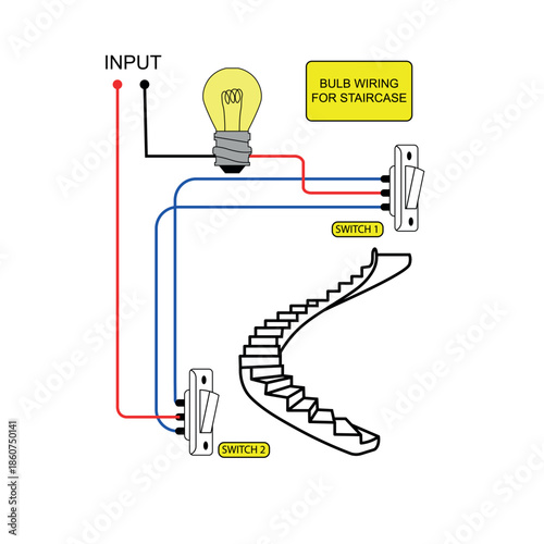 Illuminated Lamp Centered Between Red and Blue Wiring Circuits With Dual Switches