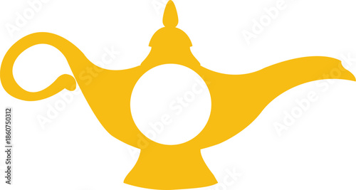 Magic Genie Lamp Monogram Frame Vector Design with Blank Center Circle for Text, Yellow Aladdin Wonder Oil Lamp Silhouette for Fantasy Myths and Arabian Nights Storybook Illustration Assets.