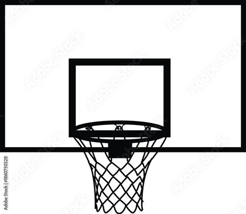 Basketball Hoop and Backboard Vector Silhouette with Net, Sport Goal Icon for Tournament Competition, Streetball Game and Athletic Fitness Training Graphic Design Illustration on White.