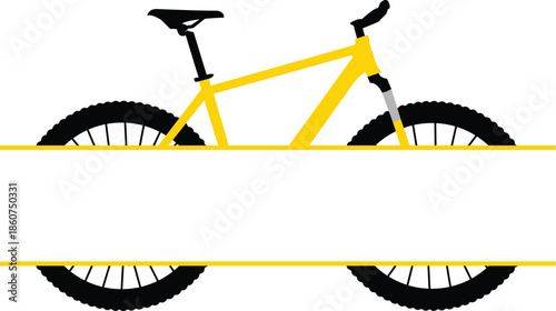 Yellow Mountain Bike Monogram Frame Vector for Cycling Enthusiasts, Bicycle Silhouette with Blank Center Horizontal Bar for Custom Text Name or Quote, Outdoor Sports and Fitness Design.