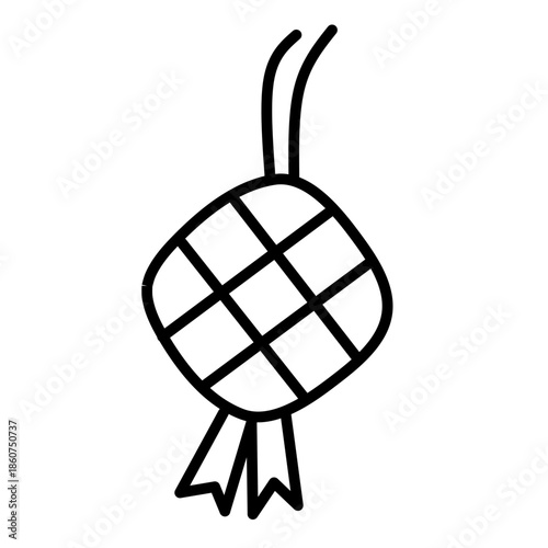 Traditional Ketupat Rice Cake Line Art Illustration