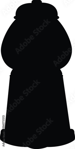 Classic Gumball Machine Silhouette Vector Illustration, Vintage Candy Vending Machine Icon for Party Invitations, Retro Toy Graphic Design, and Sweets Shop Branding Element in Solid Black.