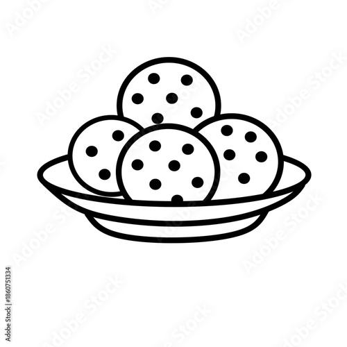 Chocolate Chip Cookies on Plate Line Art