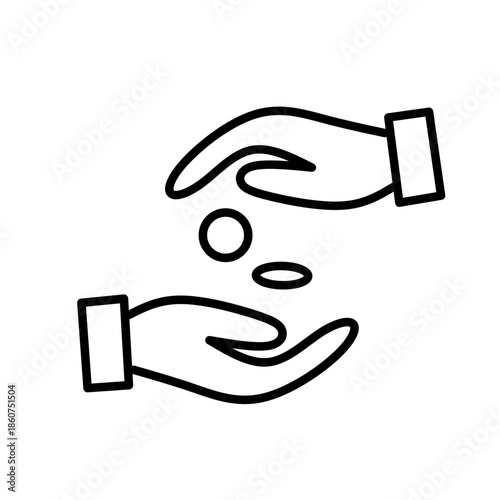 Charity Giving Hands with Coin Line Art Illustration
