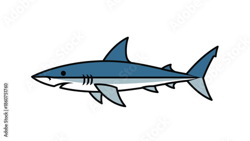 Great white shark vector profile view with blue color palette
