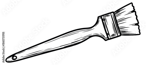 Hand drawn line art illustration of a paint brush depicting a tool for applying paint for creative projects